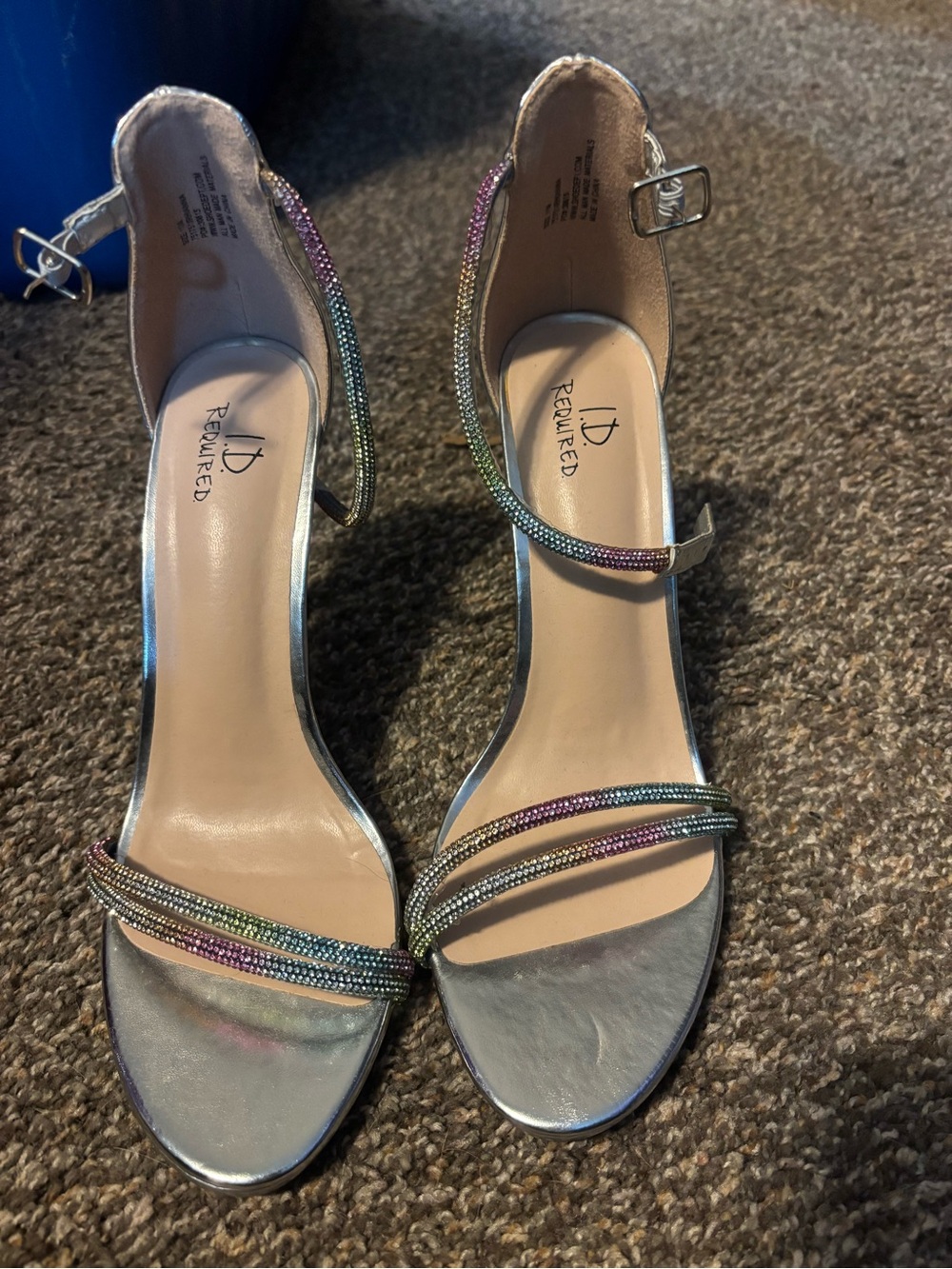 JD Renwed Silver Multicolor Crystal Ankle-Strap Heels
